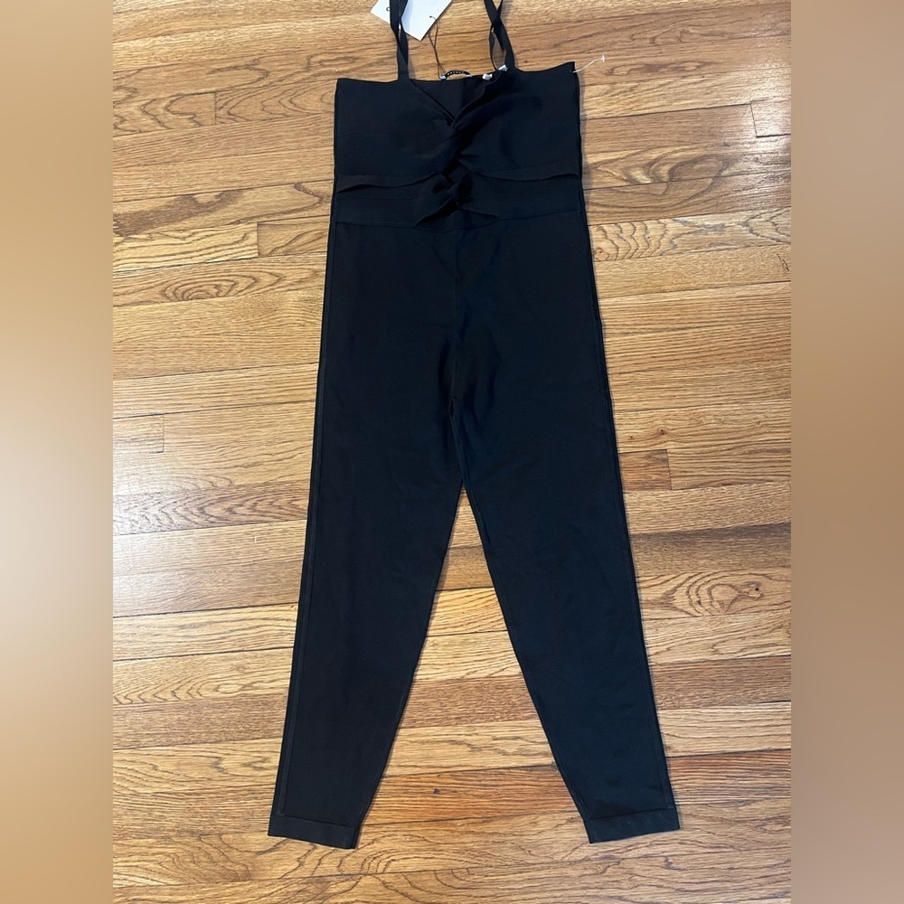 Sandro Black Slim Leg Jumpsuit with Twist Front and Thin Straps